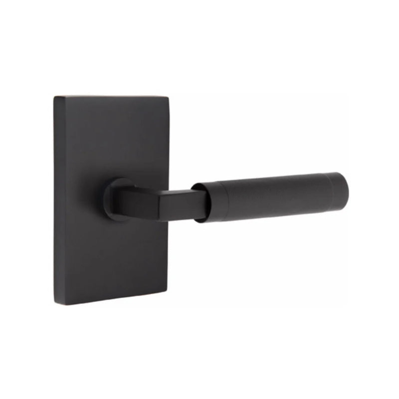 Emtek Select L-Square Knurled Lever with Modern Rectangular Rosette in Flat Black finish