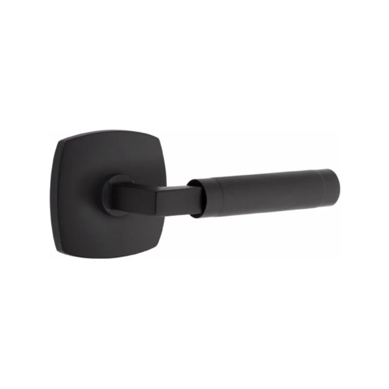 Emtek Select L-Square Knurled Lever with Urban Modern Rosette in Flat Black finish