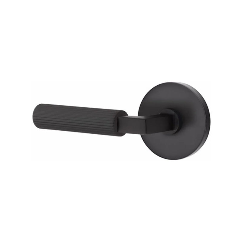 Emtek Select L-Square Straight Knurled Lever with Disk Rosette in Flat Black finish