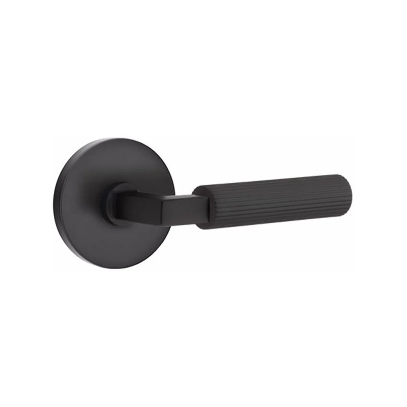 Emtek Select L-Square Straight Knurled Lever with Disk Rosette in Flat Black finish