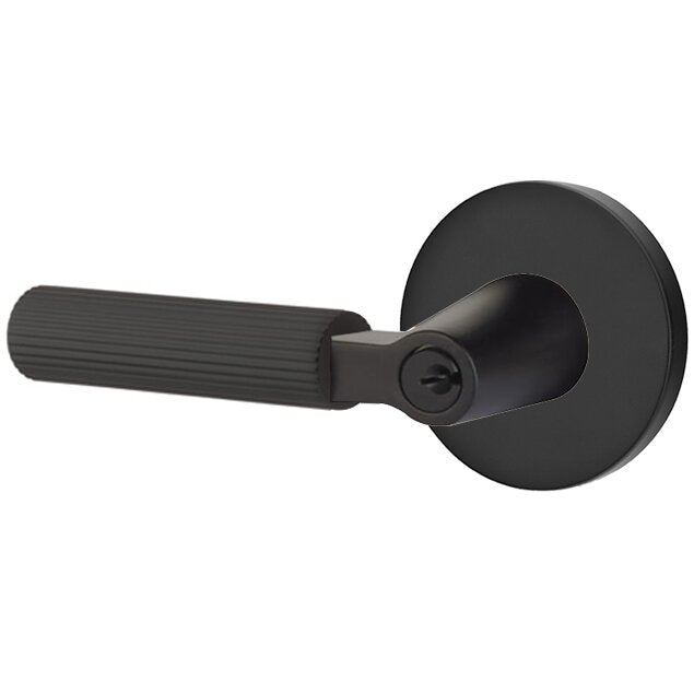 Emtek Select L-Square Straight Knurled Lever with Disk Rosette in Flat Black finish