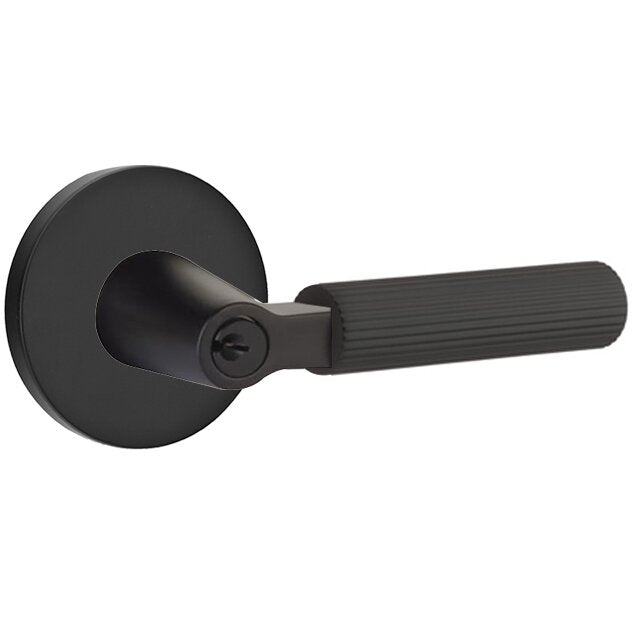 Emtek Select L-Square Straight Knurled Lever with Disk Rosette in Flat Black finish