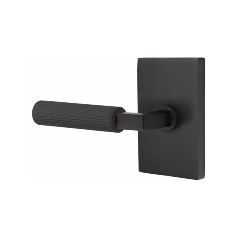 Emtek Select L-Square Straight Knurled Lever with Modern Rectangular Rosette in Flat Black finish