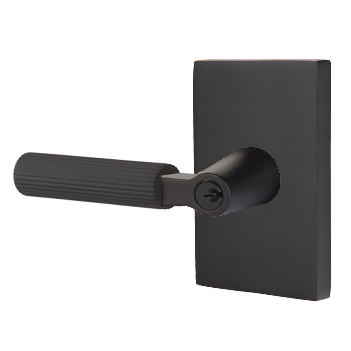 Emtek Select L-Square Straight Knurled Lever with Modern Rectangular Rosette in Flat Black finish