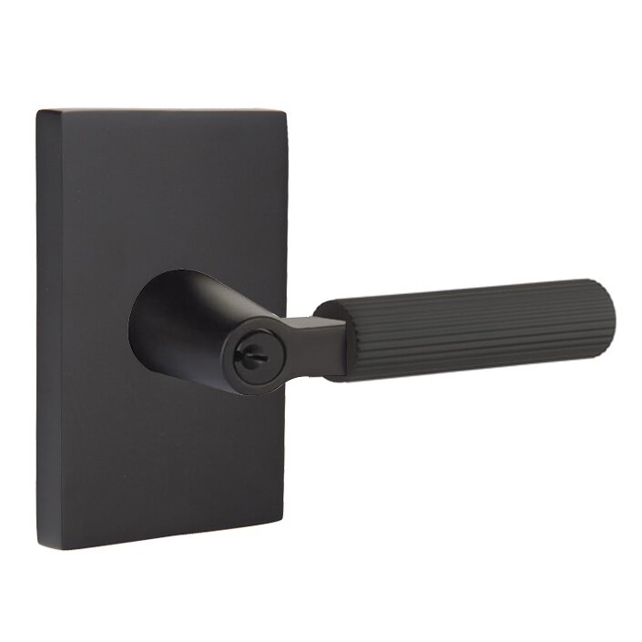 Emtek Select L-Square Straight Knurled Lever with Modern Rectangular Rosette in Flat Black finish