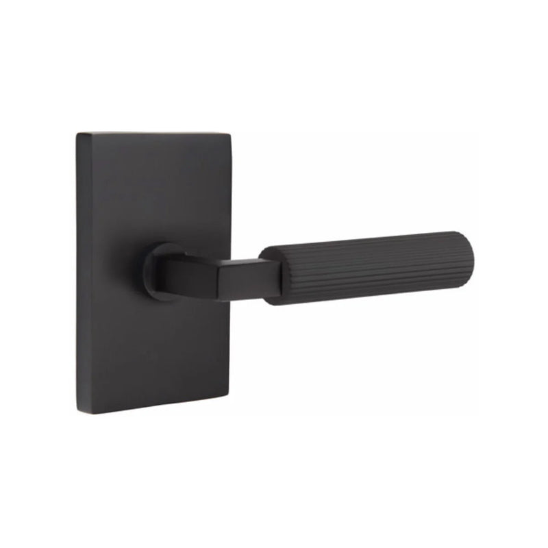 Emtek Select L-Square Straight Knurled Lever with Modern Rectangular Rosette in Flat Black finish