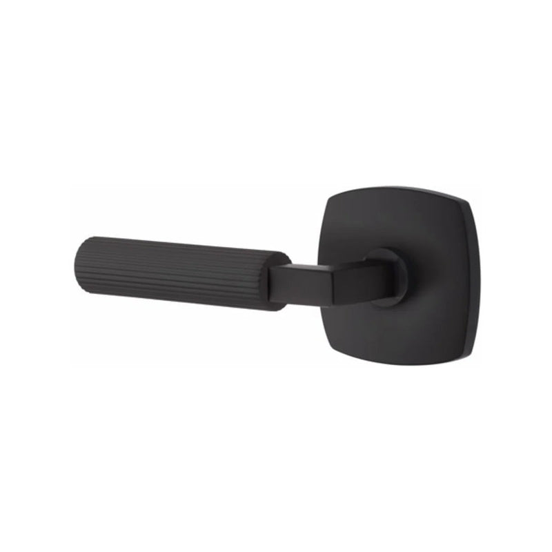 Emtek Select L-Square Straight Knurled Lever with Urban Modern Rosette in Flat Black finish