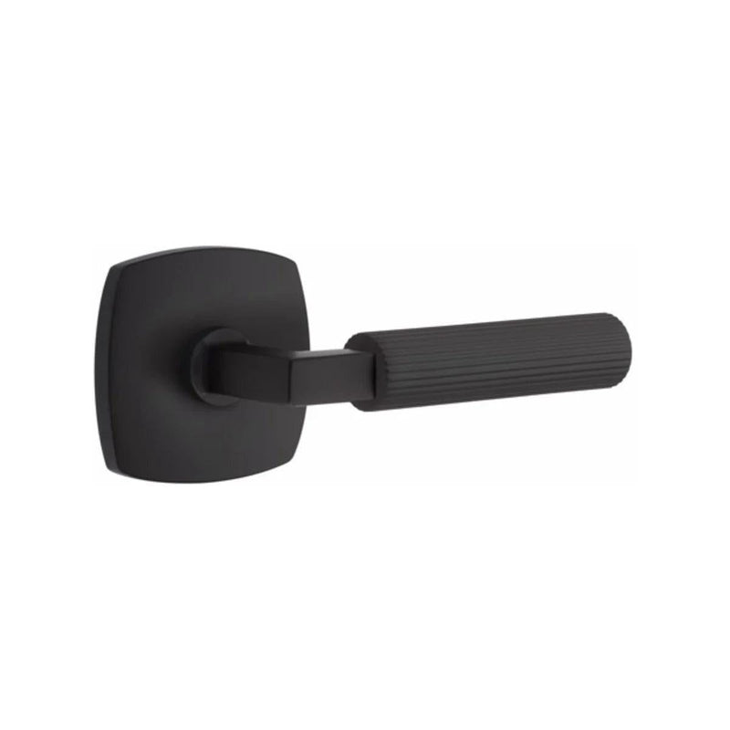 Emtek Select L-Square Straight Knurled Lever with Urban Modern Rosette in Flat Black finish