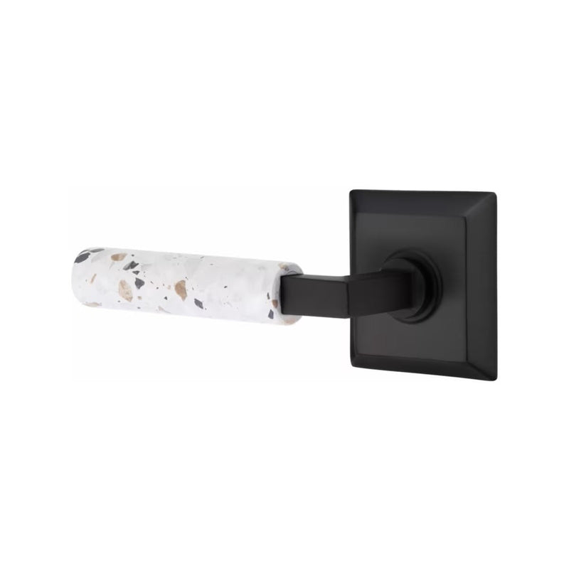 Emtek Select L-Square Terrazzo Lever with Quincy Rosette in Flat Black finish