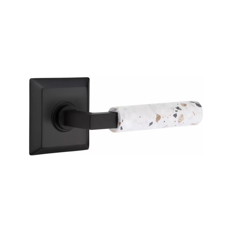 Emtek Select L-Square Terrazzo Lever with Quincy Rosette in Flat Black finish