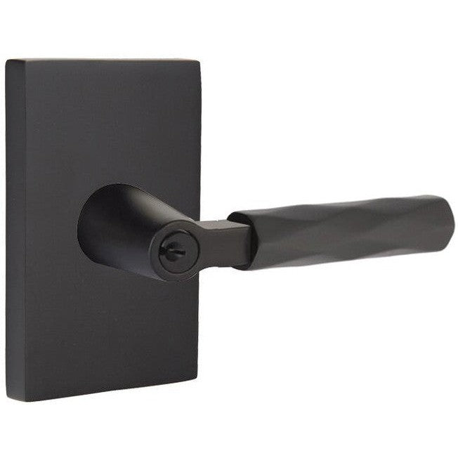 Emtek Select L-Square Tribeca Lever with Modern Rectangular Rosette in Flat Black finish