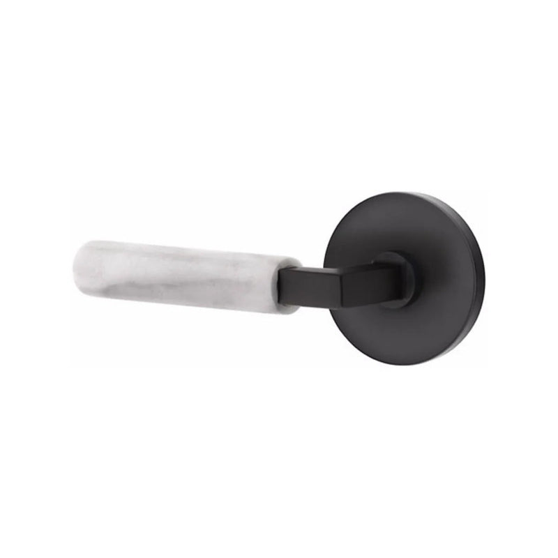 Emtek Select L-Square White Marble Lever with Disk Rosette in Flat Black finish