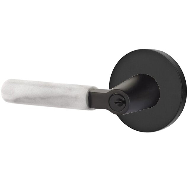 Emtek Select L-Square White Marble Lever with Disk Rosette in Flat Black finish