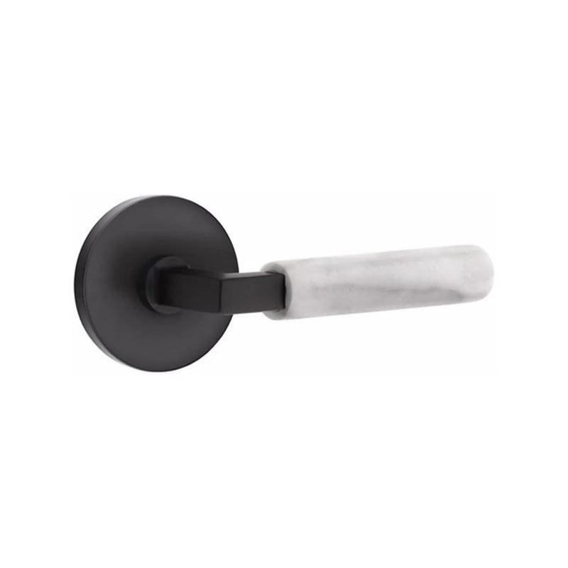 Emtek Select L-Square White Marble Lever with Disk Rosette in Flat Black finish