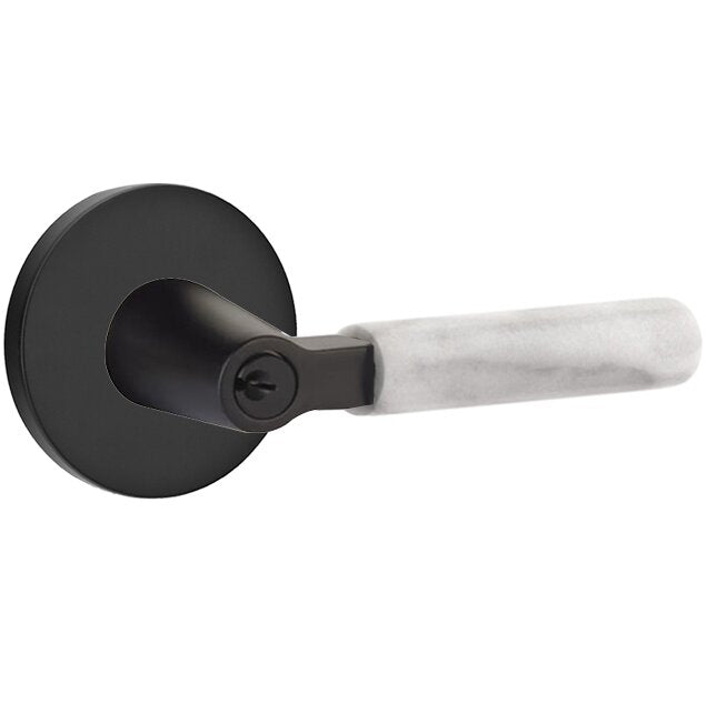 Emtek Select L-Square White Marble Lever with Disk Rosette in Flat Black finish