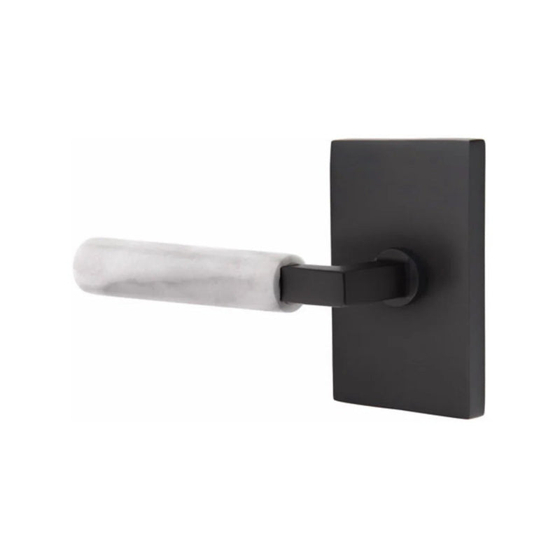 Emtek Select L-Square White Marble Lever with Modern Rectangular Rosette in Flat Black finish