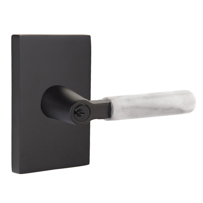 Emtek Select L-Square White Marble Lever with Modern Rectangular Rosette in Flat Black finish