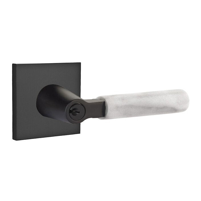 Emtek Select L-Square White Marble Lever with Square Rosette in Flat Black finish