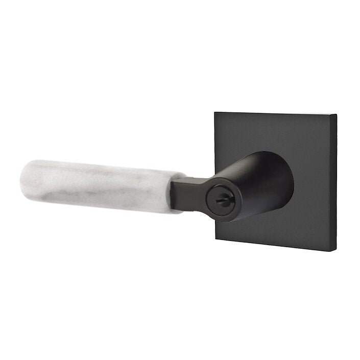 Emtek Select L-Square White Marble Lever with Square Rosette in Flat Black finish