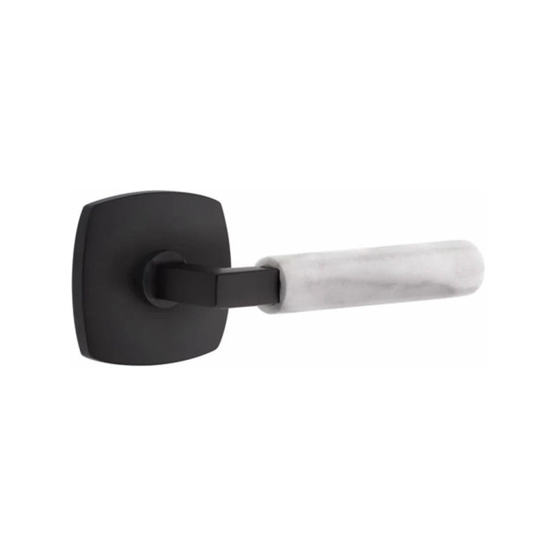 Emtek Select L-Square White Marble Lever with Urban Modern Rosette in Flat Black finish