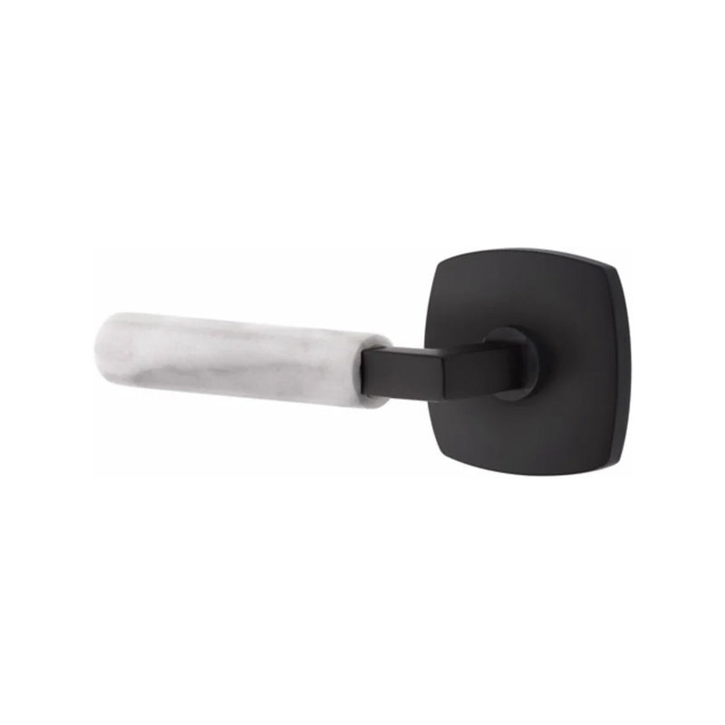 Emtek Select L-Square White Marble Lever with Urban Modern Rosette in Flat Black finish