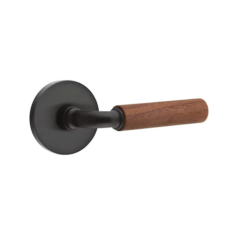 Emtek Select R-Bar Dark Walnut Lever with Disk Rosette in Flat Black finish