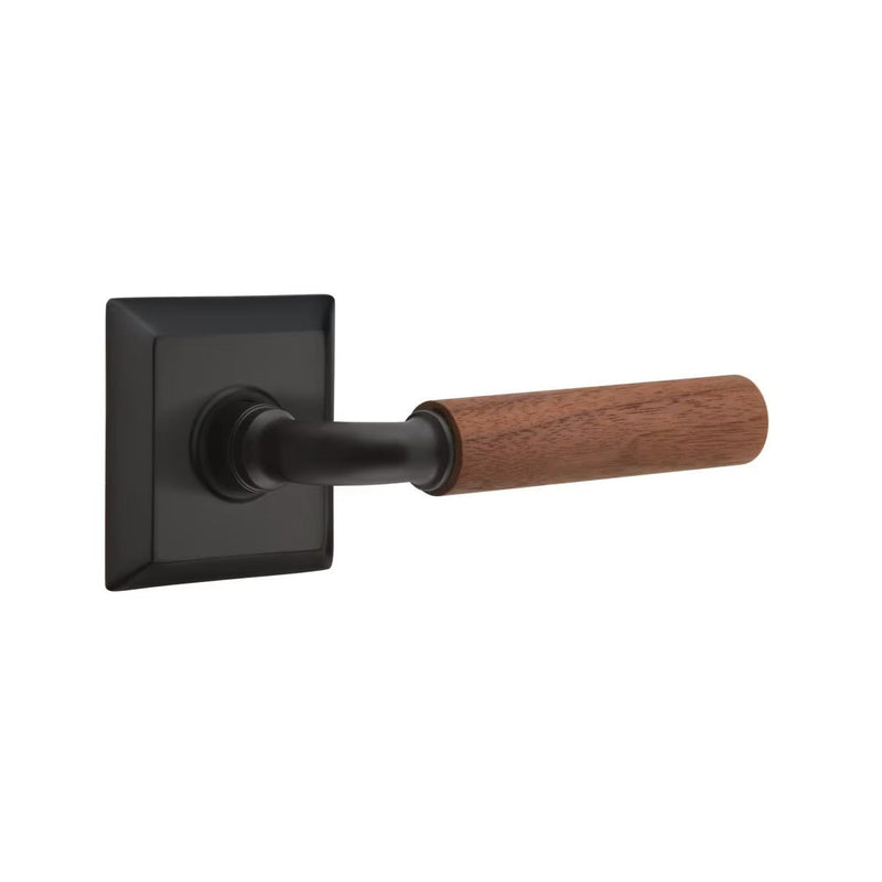 Emtek Select R-Bar Dark Walnut Lever with Quincy Rosette in Flat Black finish