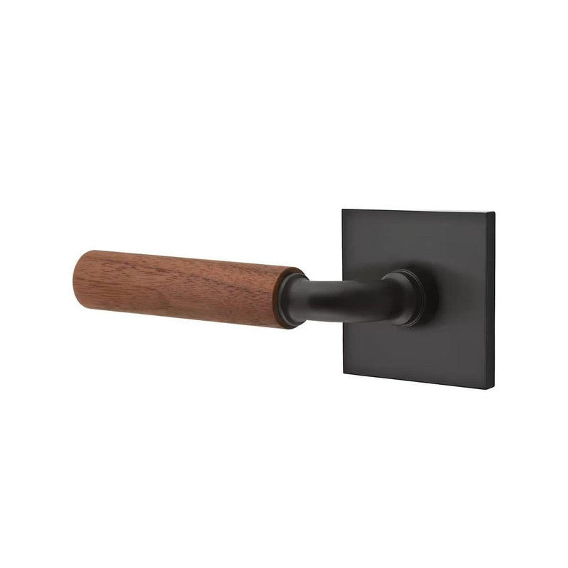 Emtek Select R-Bar Dark Walnut Lever with Square Rosette in Flat Black finish