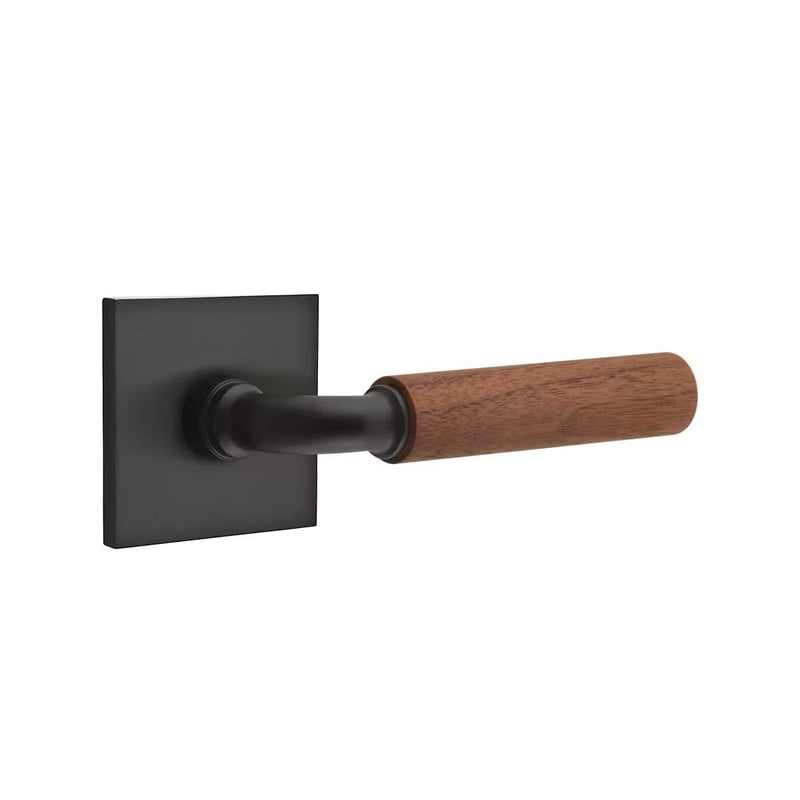 Emtek Select R-Bar Dark Walnut Lever with Square Rosette in Flat Black finish