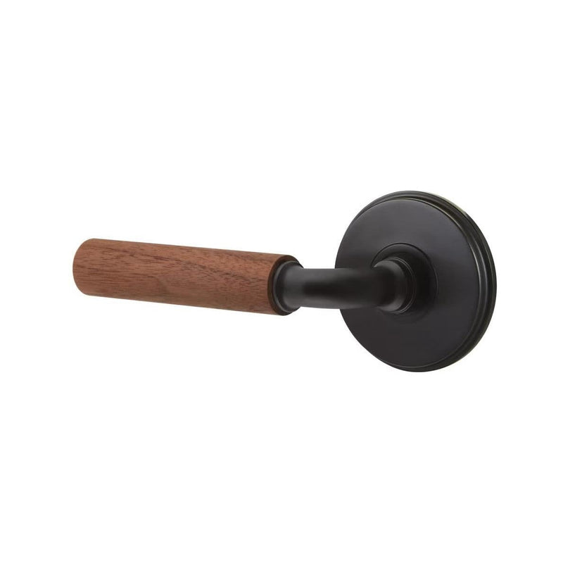 Emtek Select R-Bar Dark Walnut Lever with Watford Rosette in Flat Black finish