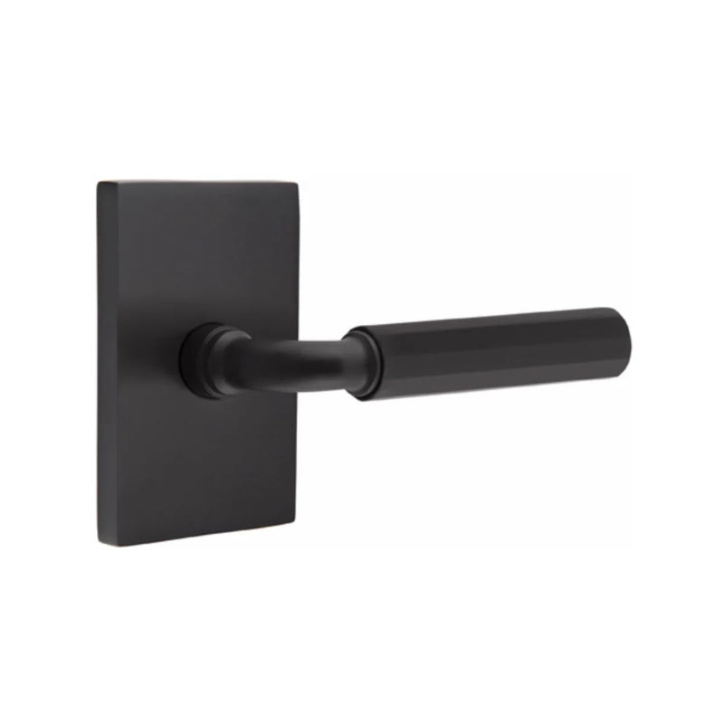 Emtek Select R-Bar Faceted Lever with Modern Rectangular Rosette in Flat Black finish