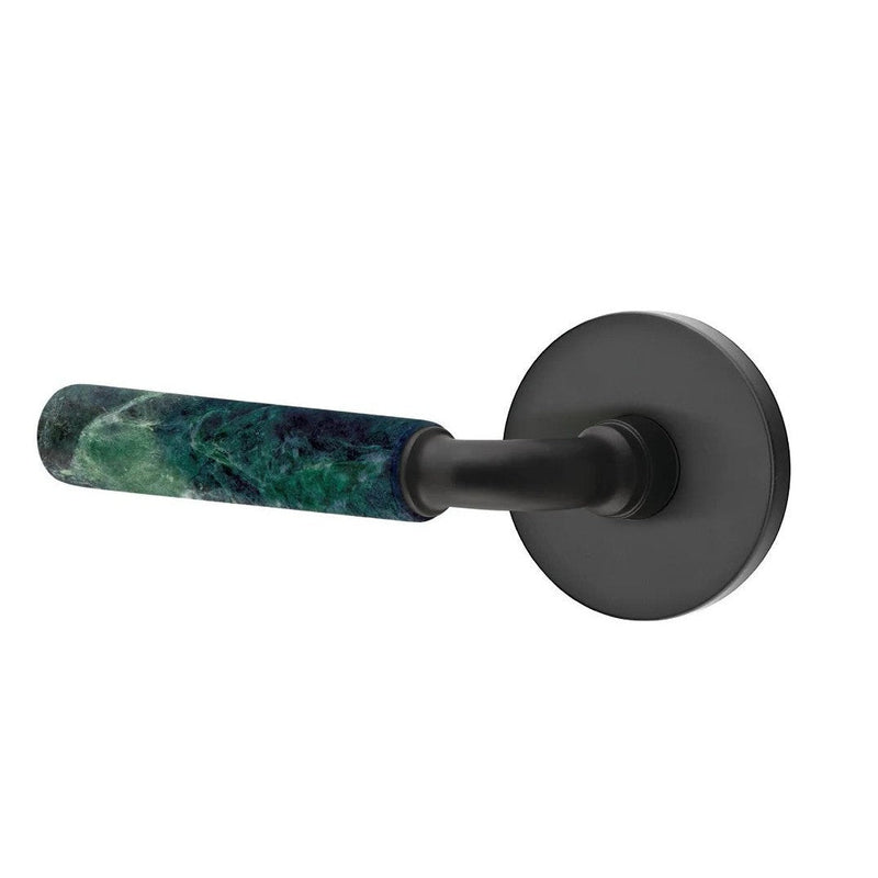 Emtek Select R-Bar Green Marble Lever with Disk Rosette in Flat Black finish