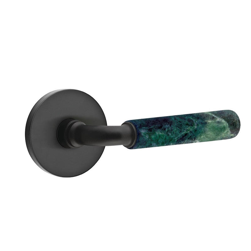 Emtek Select R-Bar Green Marble Lever with Disk Rosette in Flat Black finish