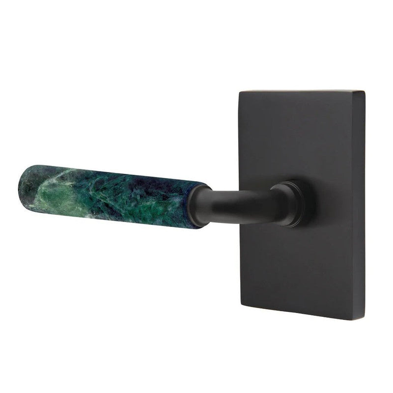 Emtek Select R-Bar Green Marble Lever with Modern Rectangular Rosette in Flat Black finish