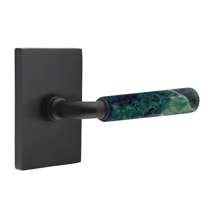 Emtek Select R-Bar Green Marble Lever with Modern Rectangular Rosette in Flat Black finish