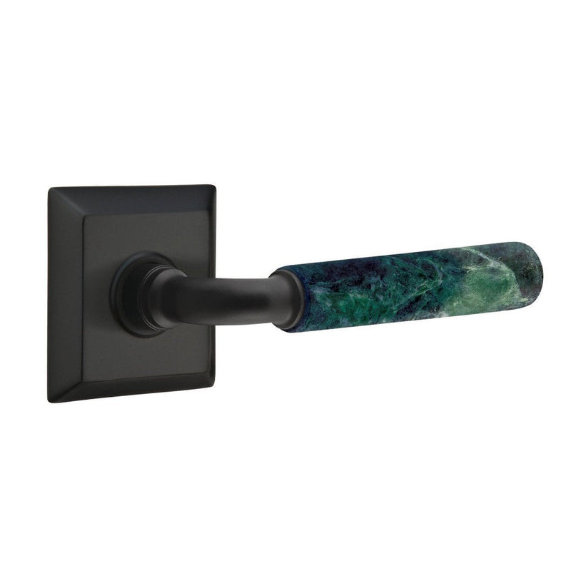 Emtek Select R-Bar Green Marble Lever with Quincy Rosette in Flat Black finish