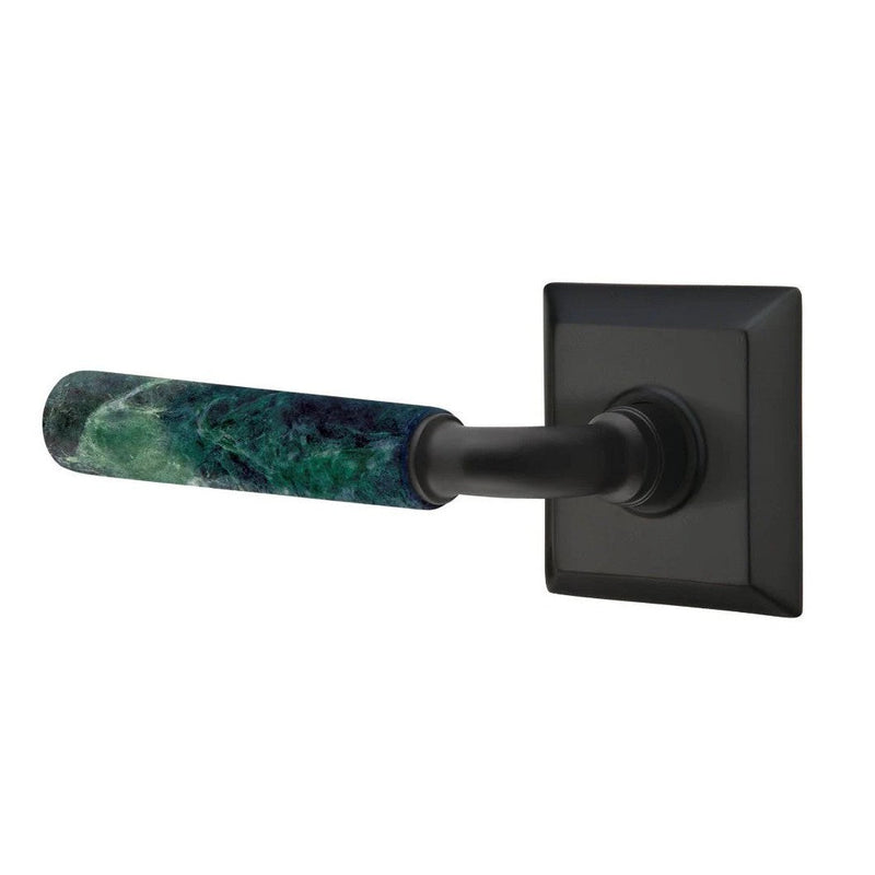 Emtek Select R-Bar Green Marble Lever with Quincy Rosette in Flat Black finish