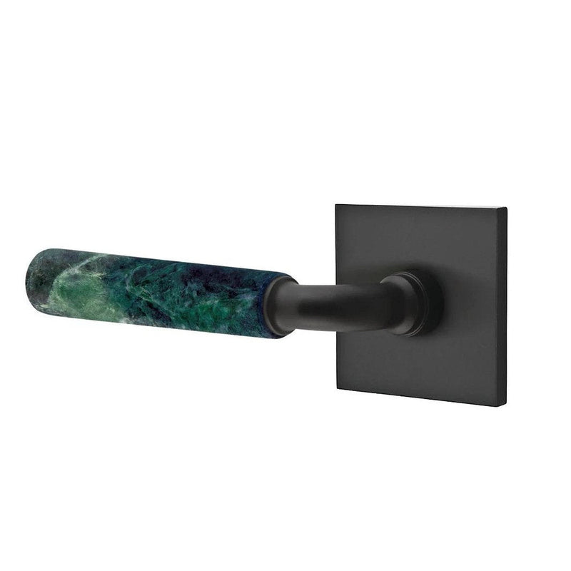 Emtek Select R-Bar Green Marble Lever with Square Rosette in Flat Black finish