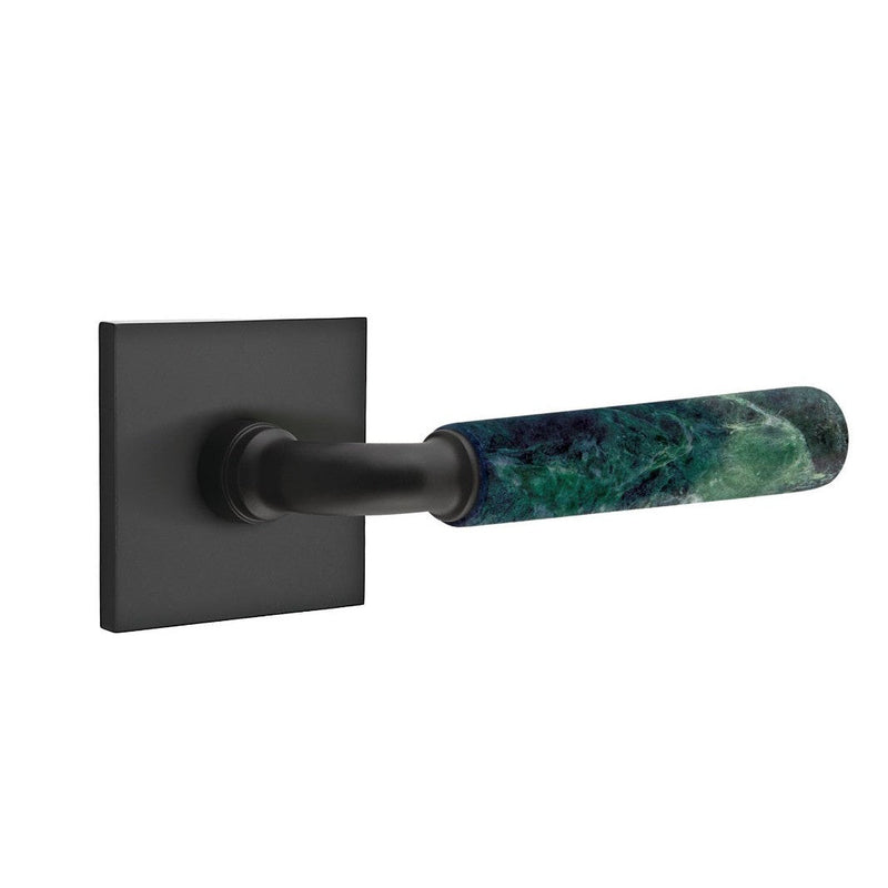 Emtek Select R-Bar Green Marble Lever with Square Rosette in Flat Black finish