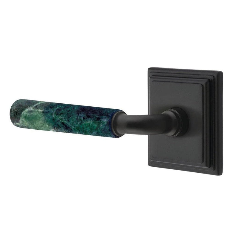 Emtek Select R-Bar Green Marble Lever with Wilshire Rosette in Flat Black finish