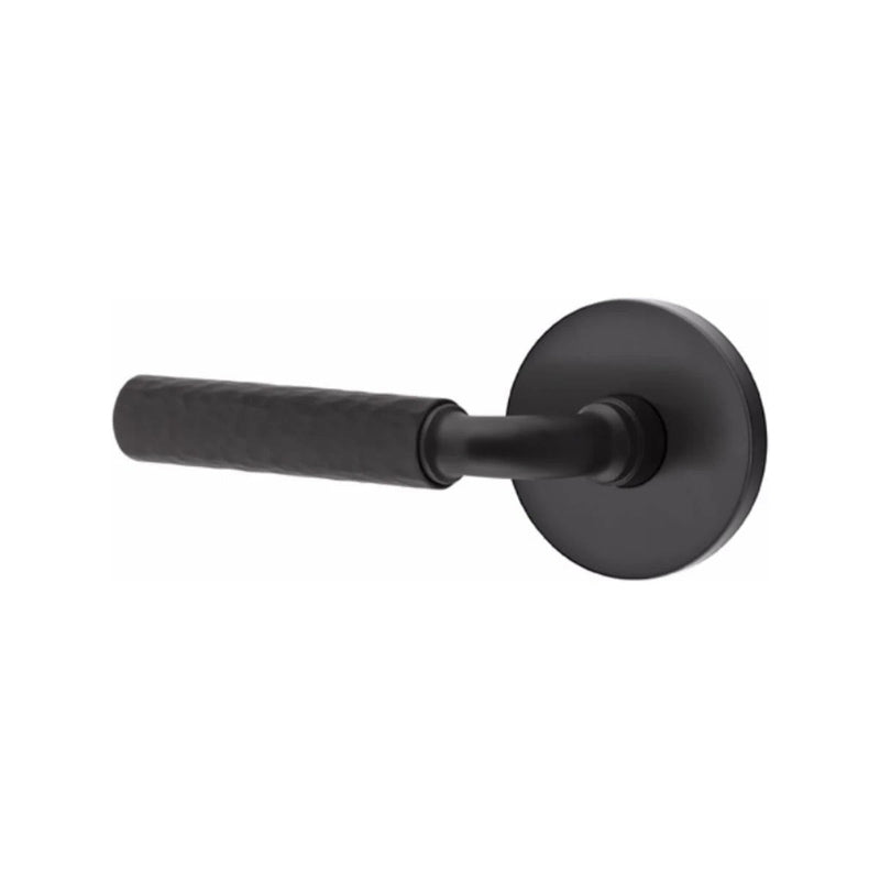 Emtek Select R-Bar Hammered Lever with Disk Rosette in Flat Black finish