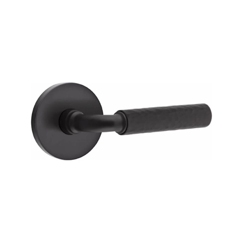 Emtek Select R-Bar Hammered Lever with Disk Rosette in Flat Black finish