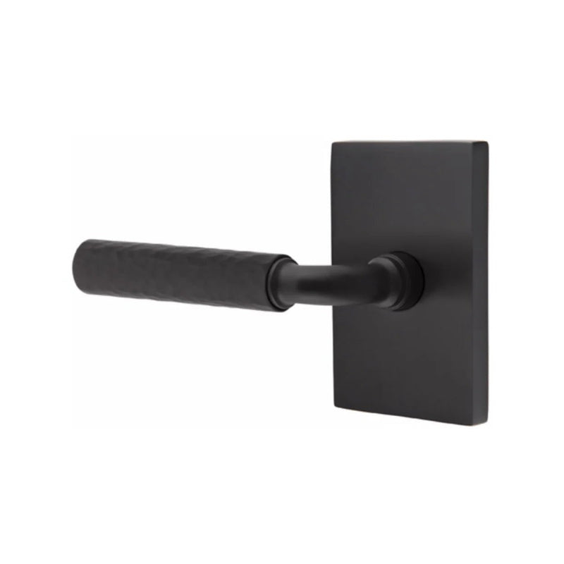 Emtek Select R-Bar Hammered Lever with Modern Rectangular Rosette in Flat Black finish