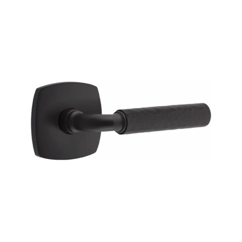 Emtek Select R-Bar Hammered Lever with Urban Modern Rosette in Flat Black finish