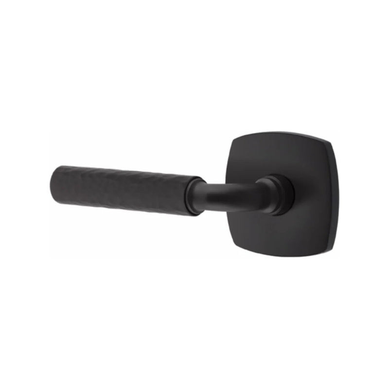 Emtek Select R-Bar Hammered Lever with Urban Modern Rosette in Flat Black finish