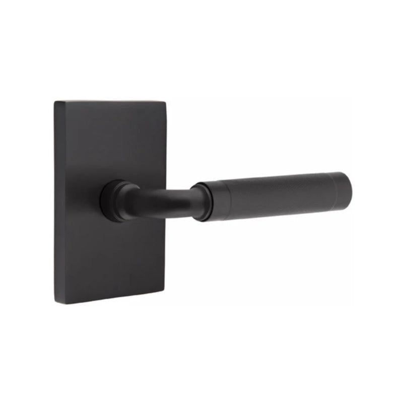 Emtek Select R-Bar Knurled Lever with Modern Rectangular Rosette in Flat Black finish