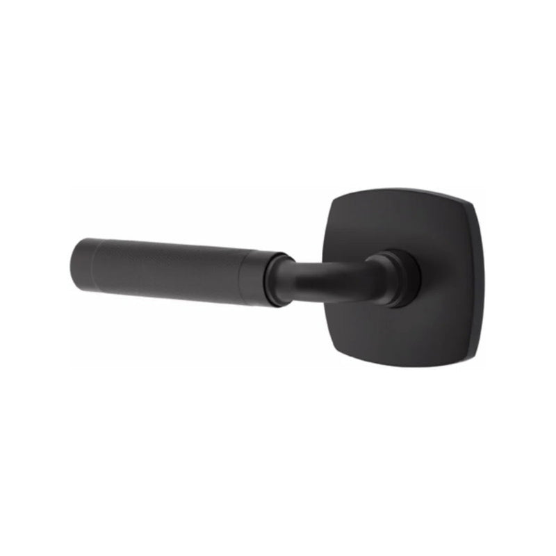 Emtek Select R-Bar Knurled Lever with Urban Modern Rosette in Flat Black finish