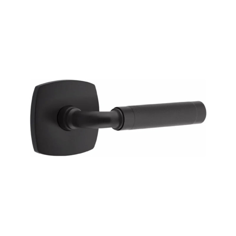 Emtek Select R-Bar Knurled Lever with Urban Modern Rosette in Flat Black finish