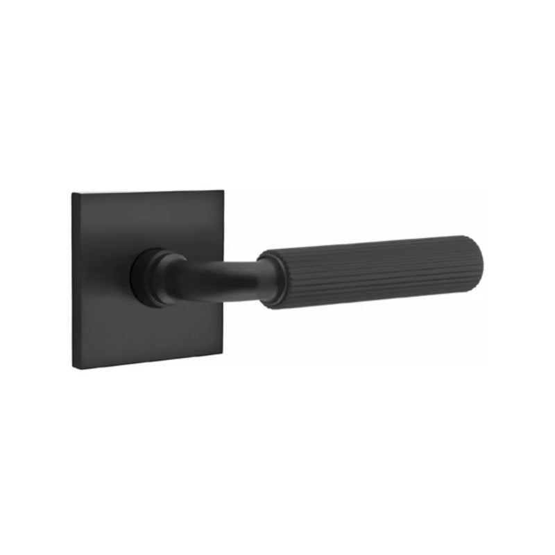 Emtek Select R-Bar Straight Knurled Lever with Square Rosette in Flat Black finish