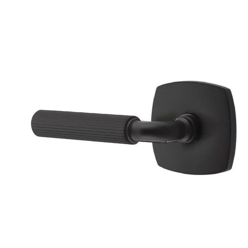 Emtek Select R-Bar Straight Knurled Lever with Urban Modern Rosette in Flat Black finish